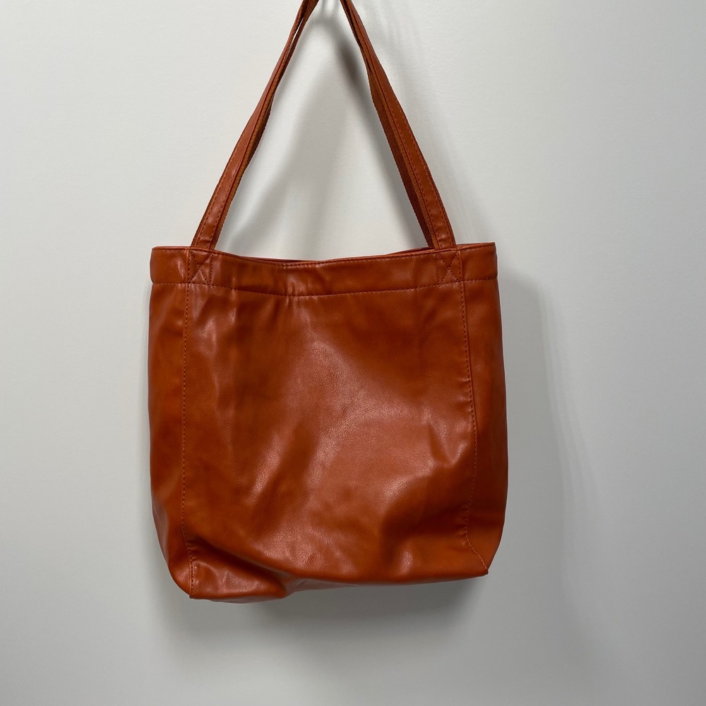 Burnt Orange Faux Leather Tote Bag Shoulder Purse Magnetic Snap Pocket Rust - Picture 2 of 8